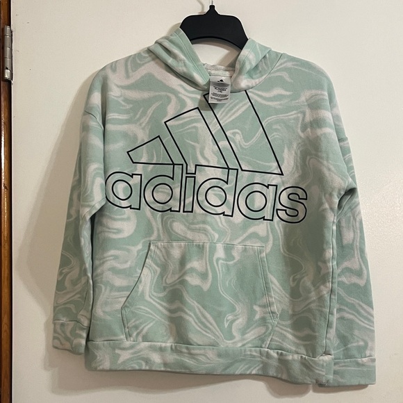 Adidas Girls Hoodie sweatshirt Size X-Large 16 Mint Green White and black - Picture 2 of 6